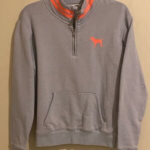 PINK Victoria Secret Gray Quarter-Zip Jacket with Orange Logo